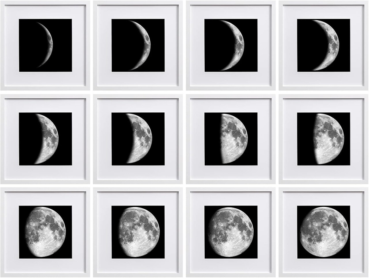 12x12 Picture Frame Set of 12, Display Pictures 8x8 with Mat or 12x12 without Mat, Gallery Wall Frame Set for Home Decoration, Picture Frames Collage Wall Decor, White